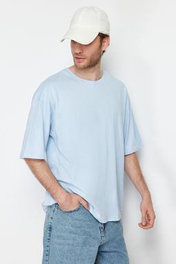 Ac?k Mavi Oversize/Genis Kesim %100 Pamuklu K?sa Kollu Basic T-Shirt TMNSS22TS0318