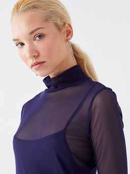 Dik Yaka D?z Uzun Kollu Elbise