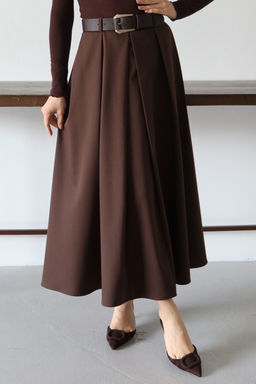 Koyu Kahverengi Kemerli Can/A-Line Dokuma Uzun Maxi Etek TWOAW26ET00168 - Trendyolmilla фото 6