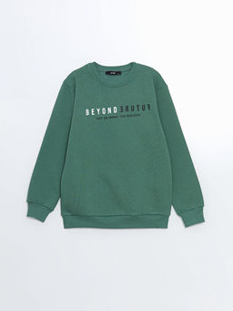 Bisiklet Yaka Bask?l? Erkek ?ocuk Sweatshirt