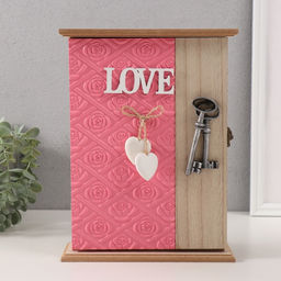 Ключница настенная Круги. Ключи и сердце, дерево, 6 крючков, розовый, 6.5?20?26.5 см