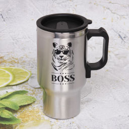Термокружка 450мл, с подогревом от прикуривателя "BOSS" Тигр Серп и молот