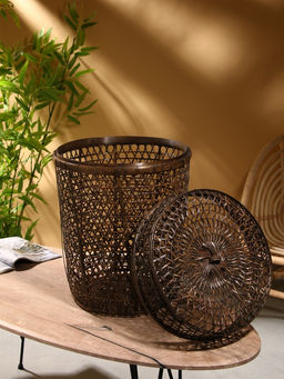 Корзина плетёная «Баскет», 39×39×50 см, бамбук, тёмная