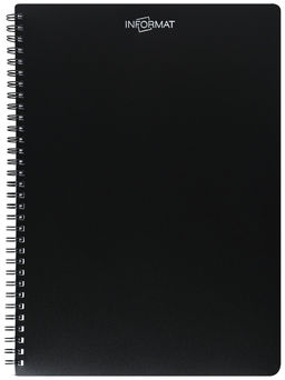 Тетрадь 96 листов А4 клетка гребень INFORMAT ЧЕРНАЯ офсет, пластиковая обложка фольга