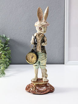 Фигура с часами настольными полистоун Зайчик в кепке с часами, 12.5?12.5?35 см