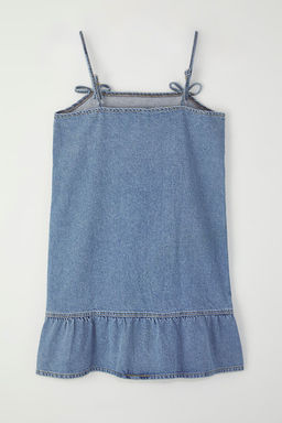Trendyolmilla Ac?k Mavi Fiyonk/Kurdele Detayl? Etegi Volanl? Mini Denim Elbise TWOSS25EL00736  фото 6