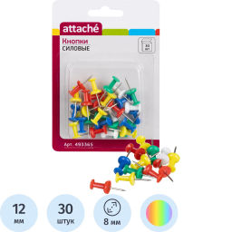 Кнопки силовые д/пробковых досок ATTACHE,пластик,ассорти,европодвес,30шт/уп  фото 2