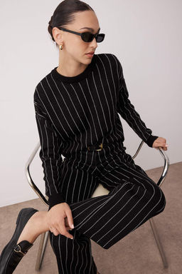 Siyah Cizgili Smart Kazak-Pantolon Triko Alt - Ust Tak?m TWOAW26AU00018