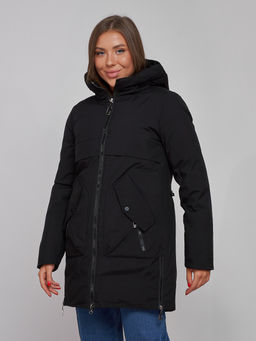 Зимняя женская куртка молодежная с капюшоном черного цвета 58622Ch - RoccaManer фото 12