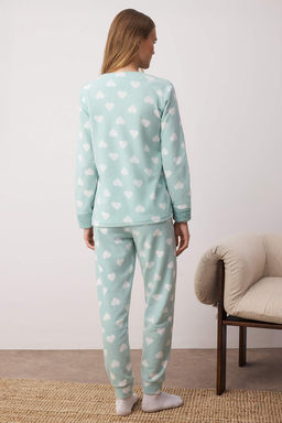Trendyolmilla Bordo Kalpli Kedi Nak?sl? Uyku Bantl? Polar K?sl?k Orme Pijama Tak?m? THMAW21PT0669