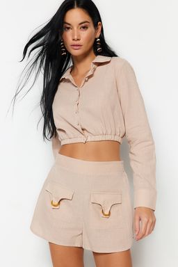 Bej Dokuma Aksesuarl? %100 Pamuklu Plaj Sort & Bermuda TBESS23SR00026