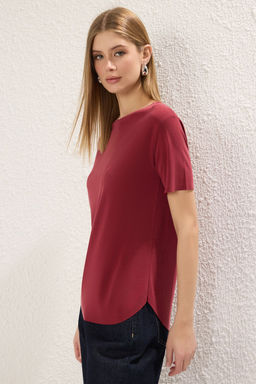 TRENDYOLMILLA Bordo More Sustainable Soluk efektli Modal Kumas Oversize/Genis Kesim Orme T-Shirt TWOSS25TS00124  фото 7
