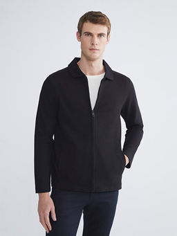 Standart Kal?p Polo Yaka Erkek Fermuarl? Sweatshirt