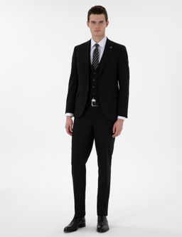 Siyah Ex. Slim Fit Yelekli Tak_m Elbise