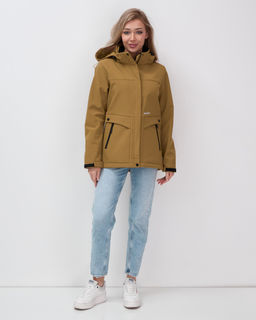 Ветровка спортивная женская с капюшоном softshell горчичного цвета 9566G - Mtforce фото 21