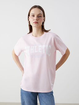 Bisiklet Yaka Bask?l? Kad?n Spor Ti??rt