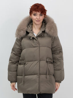 Куртка зимняя женская с мехом и капюшоном тренд коричневого цвета 7639K - Visdeer фото 3