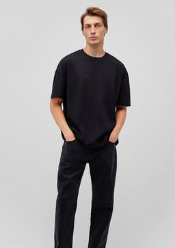 M S?rt Bask?l? Siyah Tisort