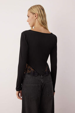 Siyah Kare Yaka Dantel Garnili Orme Party Bluz TPRAW26BZ00033 - Trendyolmilla фото 4