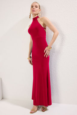 K?rm?z? Toka Detayl? Maxi S?k Abiye Gece Mezuiyet Elbisesi TPRSS25AE00074