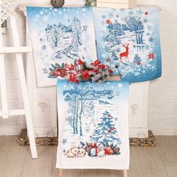 К-т полотенец Синий иней 50*60 см. - 3 шт. рогожка хлопок 100% - Лен поволжья фото 4