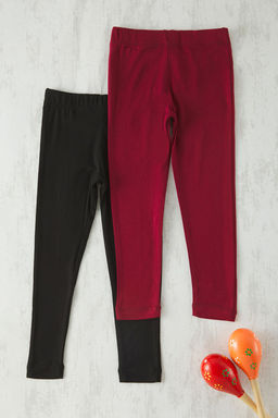 Indigo-Pembe 2li Pamuklu K?z Cocuk Duz Orme Tayt TKDSS25TA00006 - Trendyolmilla фото 7