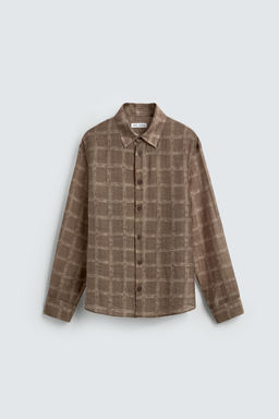 CAMISA SEMITRANSPARENTE CUADROS / Tostado
