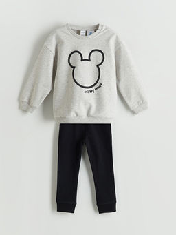 Bisiklet Yaka Mickey Mouse Bask?l? Erkek Bebek Sweatshirt ve E?ofman Alt
