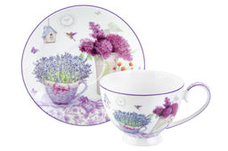 Чайн. наб. 12 пр. 300 мл "Лаванда" на ножке, NEW BONE CHINA