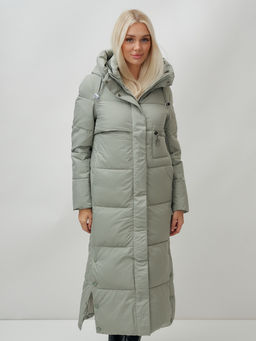 Пальто утепленное стеганное зимнее с капюшоном женское зеленого цвета 9611Z - Mtforce фото 4