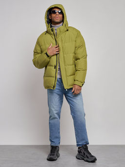 Куртка спортивная болоньевая мужская зимняя с капюшоном зеленого цвета 3111Z - Wonderrman фото 6