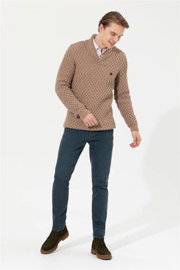 U. S. Polo Assn Мужской светло-коричневый меланжевый трикотаж с шалевым воротником - U.s. polo assn фото 8