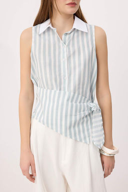 Yesil-Cok Renkli Cizgili Kolsuz Baglamal? Gomlek TWOSS26GO00124