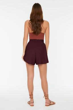 Bordo Rahat Kesim Normal Bel Burumcuk/Dokulu Orme Sort TWOSS22SR0212
