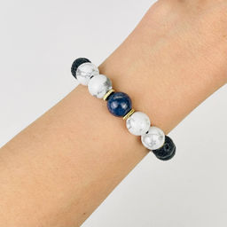 Браслет регулируемый из Лавы, Говлити и Содалита от 19 см