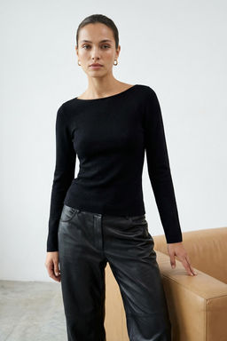 Siyah Yumusak Dokulu Kay?k Yaka Triko Kazak TWOAW26KZ00293 - Trendyolmilla фото 2