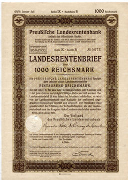 Облигация 4,5% 1000 рейхсмарок 1937 года Германия