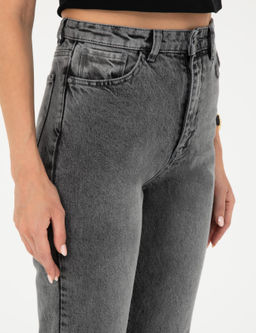 Antrasit Mom High Waist Fit Jean Pantolon