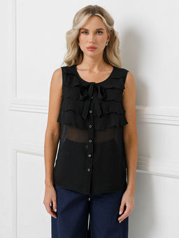 Блуза с воланами и съемным бантом