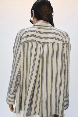 CAMISA OVERSIZE RAYAS ZW COLLECTION / Beige / Marino - Zara фото 4
