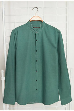 Koyu Ye_il Slim Fit Basic Hakim Yaka Apoletli %100 Pamuklu Keten G_r_n_ml_ G_mlek TMNSS20GO0188 - Trendyolmilla фото 2