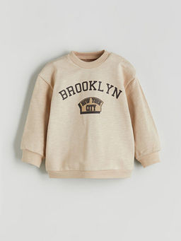 Bisiklet Yaka Bask?l? Erkek Bebek Sweatshirt