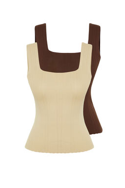 Tas-Kahverengi Basic Ikili Paket Top Ince Bluz TWOSS24BZ00623