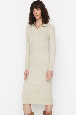 TRENDYOLMILLA Siyah Midi Triko Polo Yaka Elbise TWOAW22EL1376  фото 14