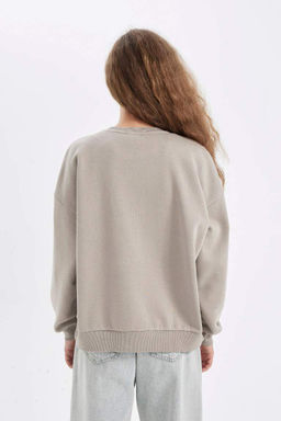 Толстовка из плотной ткани свободного кроя с круглым вырезом и принтом - Defacto фото 6