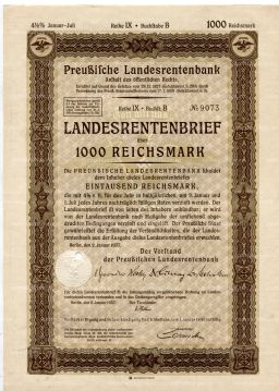 Облигация 4,5% 1000 рейхсмарок 1937 года Германия