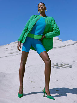 Kad?n Beli Lastikli D?z Biker ?ort Tayt