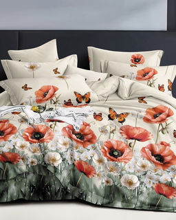 Постельное белье бязь люкс - Маки 1.5 сп. (нав.70х70)