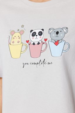 Trendyolmilla Lila %100 Pamuklu Eglenceli Bask?l? T-shirt-Pantolon Orme Pijama Tak?m? THMSS23PT00134 фото 12