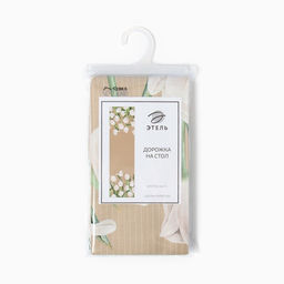 Дорожка на стол Этель Белые тюльпаны, 40?149 см, 100% хлопок, саржа 190 г/м?, бежевая